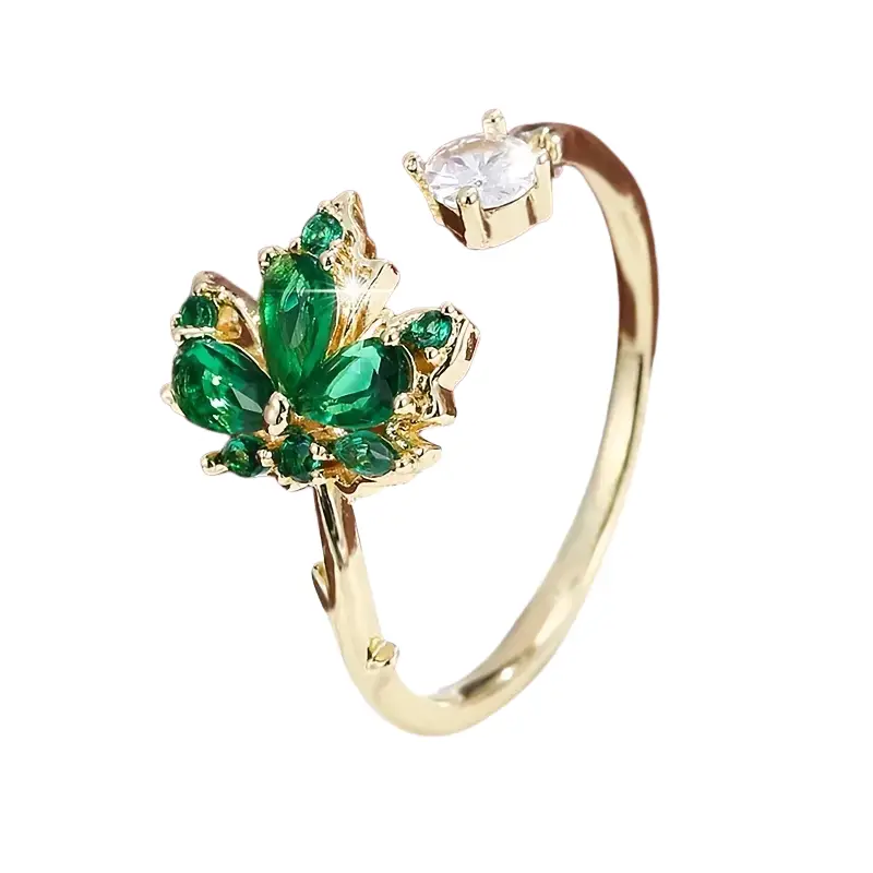 Prsten Javorový list - Barva: Zelená