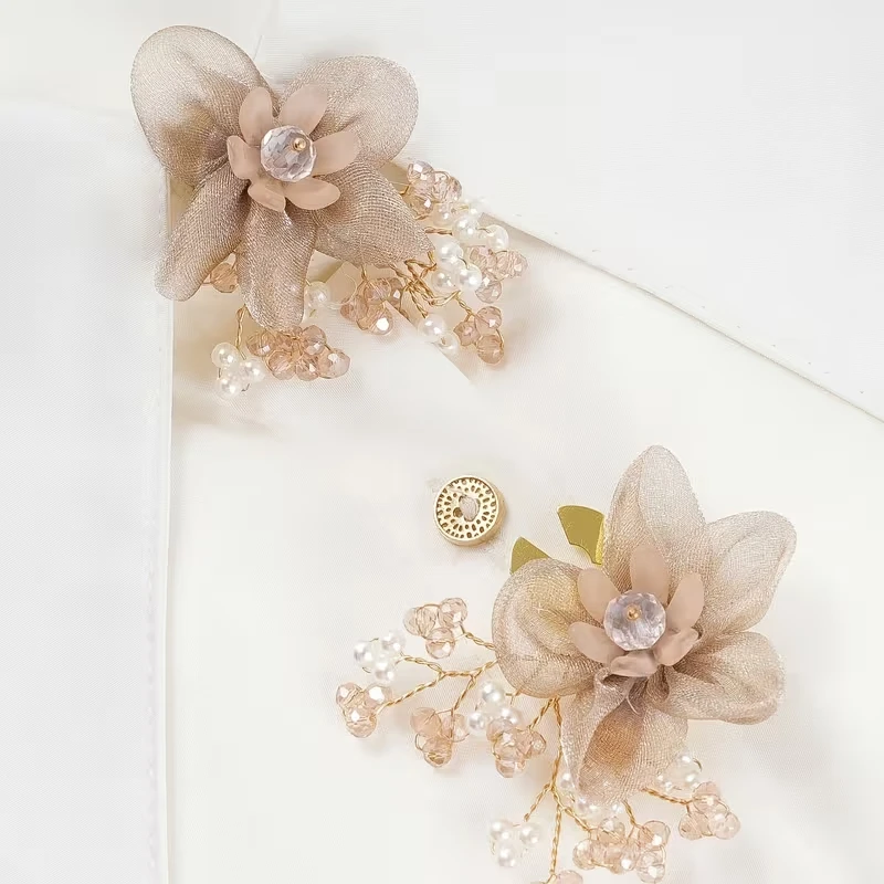 Krycí knoflík Organza Flower - Barva: Béžová