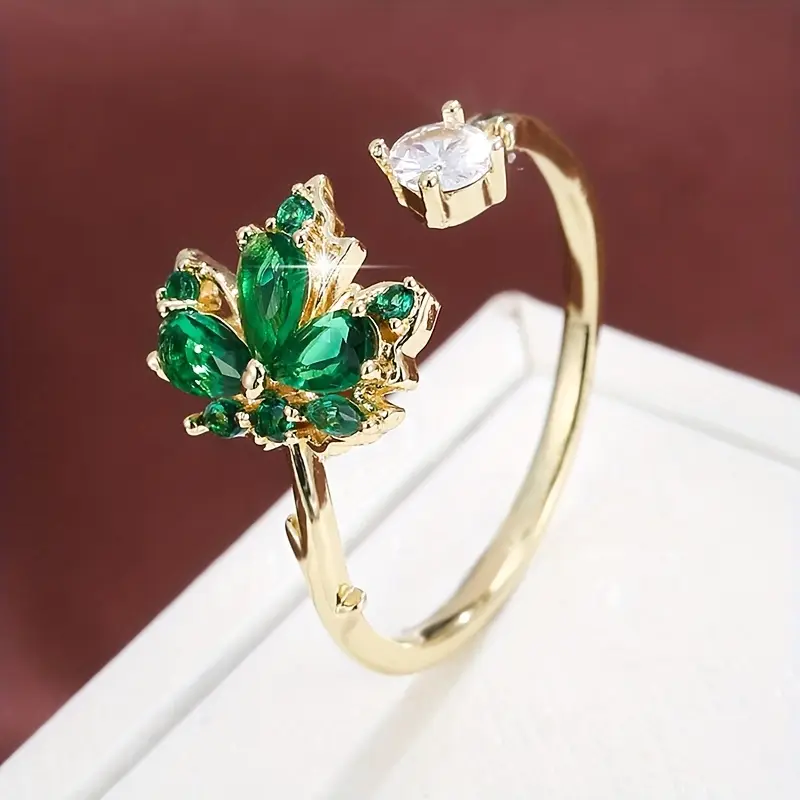 Prsten Javorový list - Barva: Zelená