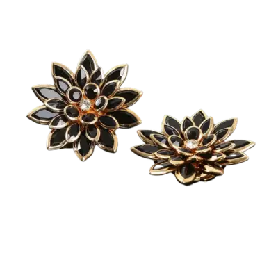 Krycí knoflík Zlatý květ - Barva: Černá