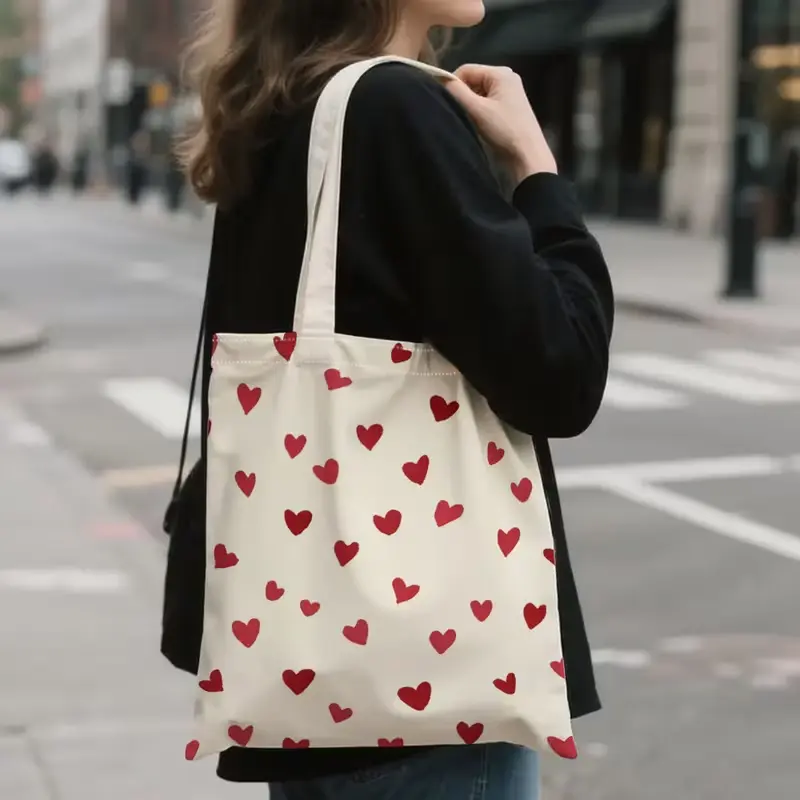 Plátěná taška se srdíčky